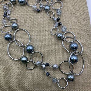 Lia Sophia Alpine Gray Faux Pearls Silver Tone Necklace
